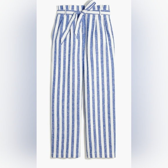 J. Crew Wide Leg Paper Bag Tie Waist Linen Cotton Pant Size 8 - Picture 1 of 11